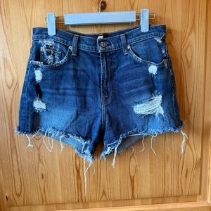 7 For All Mankind Distressed Jean Denim Shorts Size 27 Fringe Y2K Designer